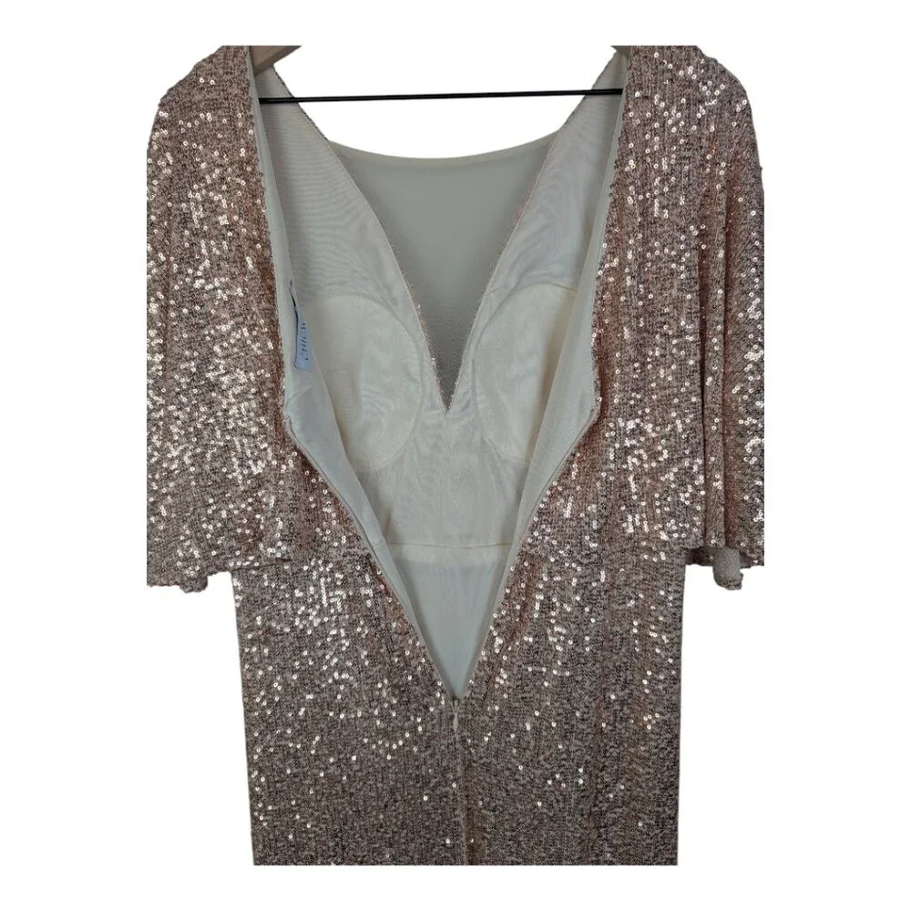 Chicwish | Cape Sleeve Mesh Insert Sequined Gown | Champagne | XXL - Picture 8 of 14